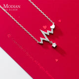 925 Silver Zircon Heartbeat Pendant Necklace for Women