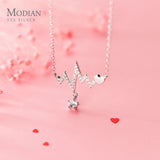 925 Silver Zircon Heartbeat Pendant Necklace for Women