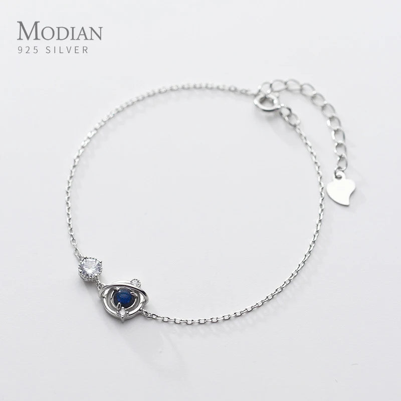 925 Silver Crystal Planet Chain Bracelet Women Wedding Jewelry