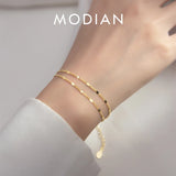 925 Sterling Silver Double Layers Sparkling Bracelet Women Adjustable Link Chain