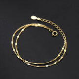 925 Sterling Silver Double Layers Sparkling Bracelet Women Adjustable Link Chain