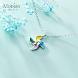 925 Silver Enamel Windmill Pendant Necklace for Women
