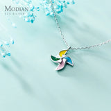 925 Silver Enamel Windmill Pendant Necklace for Women