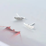 925 Silver Lucky Feather Tree Leaf Stud Earrings For Women