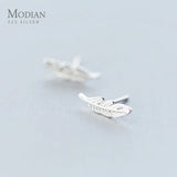 925 Silver Lucky Feather Tree Leaf Stud Earrings For Women
