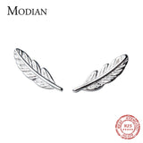 925 Silver Lucky Feather Tree Leaf Stud Earrings For Women