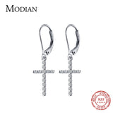 Geometric Oval Silver Hoop Earrings with Zircon Cross Korea Style Jewelry