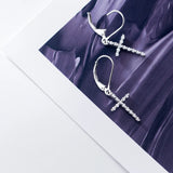 Geometric Oval Silver Hoop Earrings with Zircon Cross Korea Style Jewelry