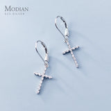 Geometric Oval Silver Hoop Earrings with Zircon Cross Korea Style Jewelry