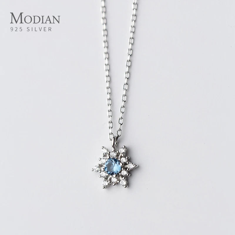 Luminous CZ Snowflake Silver Pendant Necklace