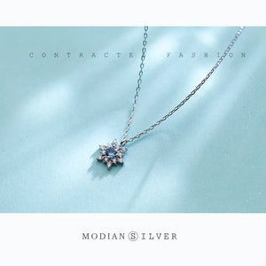 Luminous CZ Snowflake Silver Pendant Necklace