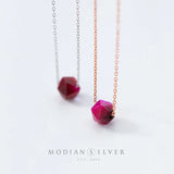 925 Sterling Silver Red Crystal Necklace Pendant Women Jewelry