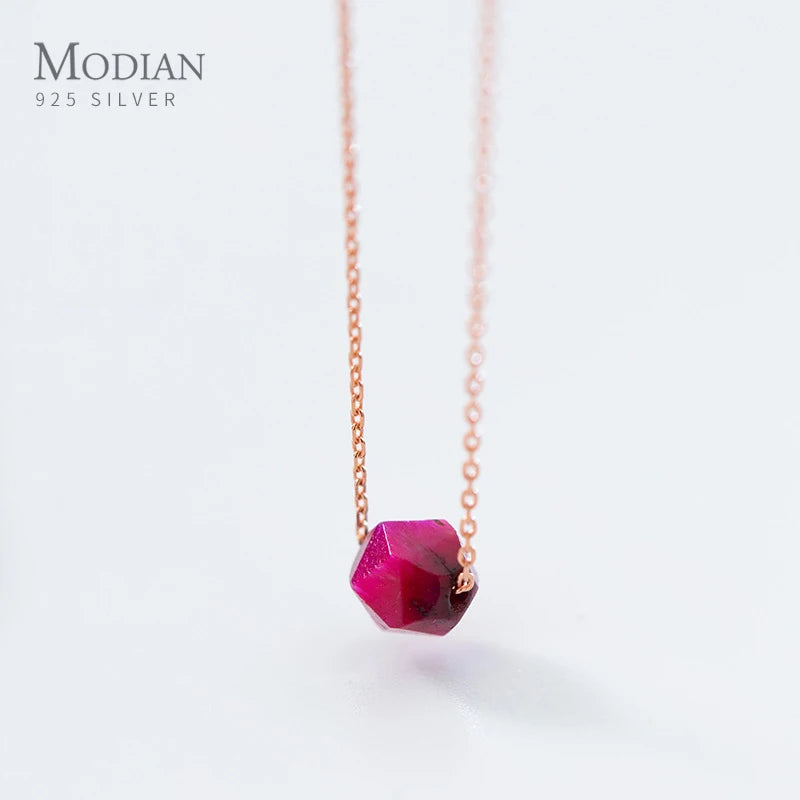 925 Sterling Silver Red Crystal Necklace Pendant Women Jewelry