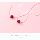 925 Sterling Silver Red Crystal Necklace Pendant Women Jewelry