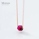 925 Sterling Silver Red Crystal Necklace Pendant Women Jewelry