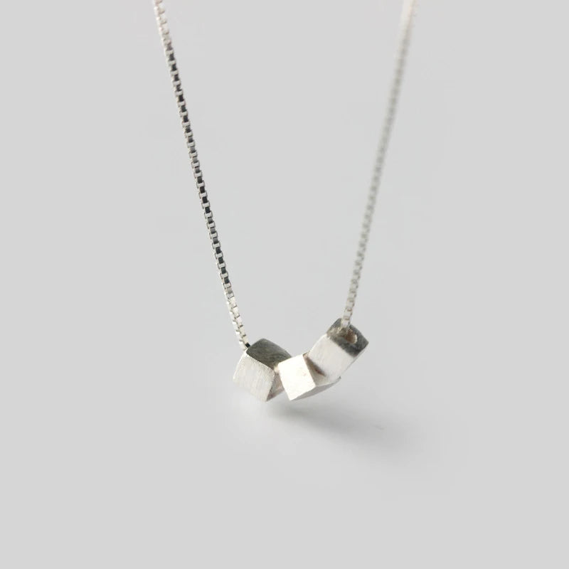 925 Sterling Silver Cube Charm Pendant Necklace for Women