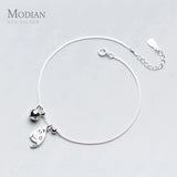 Sterling Silver Tiny Cat Bell Bracelet Chain Romantic Jewelry