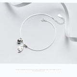 Sterling Silver Tiny Cat Bell Bracelet Chain Romantic Jewelry