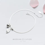 Sterling Silver Tiny Cat Bell Bracelet Chain Romantic Jewelry