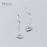 Vintage Frosted Hearts Chain Drop Earrings 925 Silver Dangle Jewelry