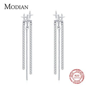 Sterling Silver Tassel Drop Earrings Clear CZ Dangle Jewelry