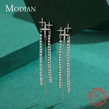 Sterling Silver Tassel Drop Earrings Clear CZ Dangle Jewelry