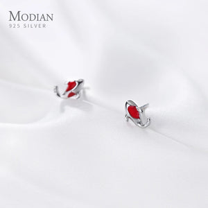 Mini Lucky Fish Stud Earrings 925 Silver Anti-Allergy Ear Pin Jewelry