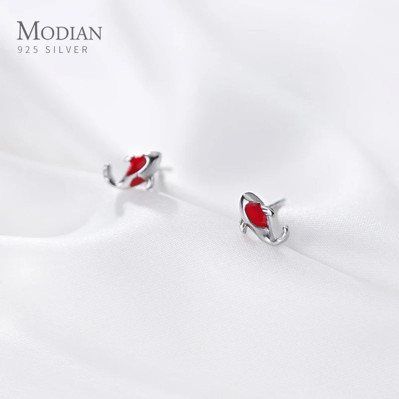 Mini Lucky Fish Stud Earrings 925 Silver Anti-Allergy Ear Pin Jewelry