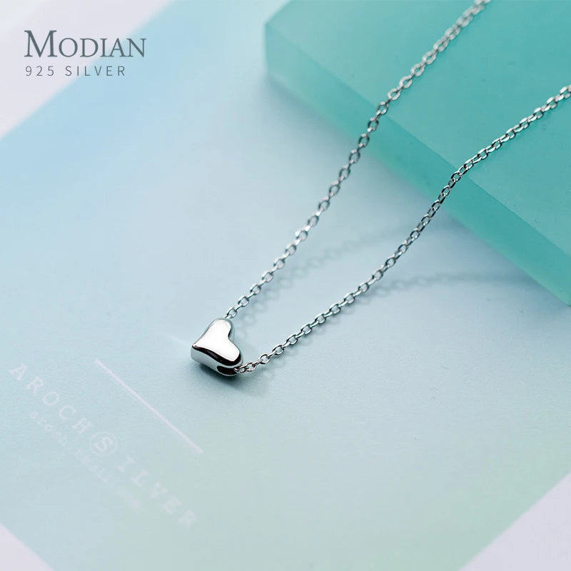 Lucky Heart Chain Necklace 925 Sterling Silver Love Wedding Jewelry