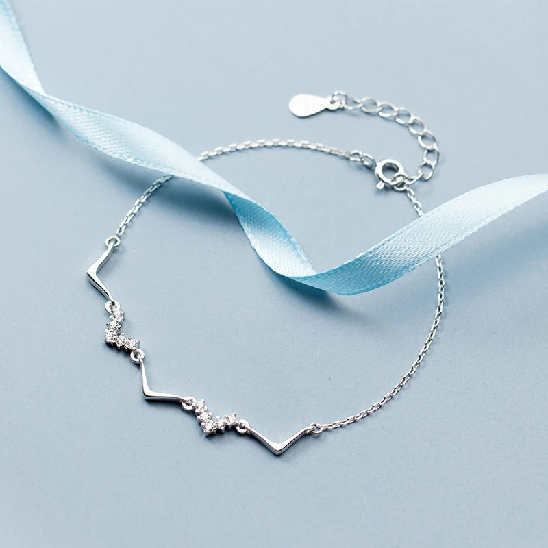 CZ Geometric Wave Silver 925 Bracelet for Women Korea Style Jewelry