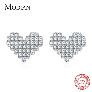 925 Silver Heart Stud Earrings Women Wedding Engagement Jewelry