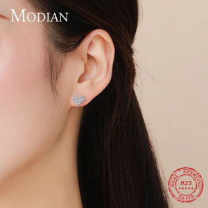 925 Silver Heart Stud Earrings Women Wedding Engagement Jewelry