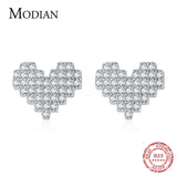925 Silver Heart Stud Earrings Women Wedding Engagement Jewelry