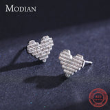 925 Silver Heart Stud Earrings Women Wedding Engagement Jewelry