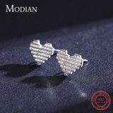 925 Silver Heart Stud Earrings Women Wedding Engagement Jewelry