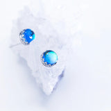 Opal Crown Stud Earrings 925 Sterling Silver Crystal Jewelry For Women