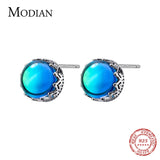 Opal Crown Stud Earrings 925 Sterling Silver Crystal Jewelry For Women