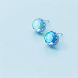 Opal Crown Stud Earrings 925 Sterling Silver Crystal Jewelry For Women