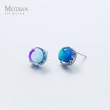 Opal Crown Stud Earrings 925 Sterling Silver Crystal Jewelry For Women