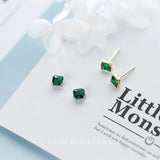 Green CZ Stud Earrings 925 Silver Natural Stone Women Wedding