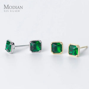 Green CZ Stud Earrings 925 Silver Natural Stone Women Wedding