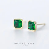 Green CZ Stud Earrings 925 Silver Natural Stone Women Wedding