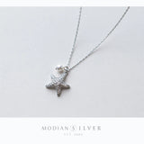 Marine Life Zircon Starfish Pearl Sterling Silver Necklace