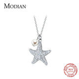 Marine Life Zircon Starfish Pearl Sterling Silver Necklace