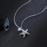 Marine Life Zircon Starfish Pearl Sterling Silver Necklace