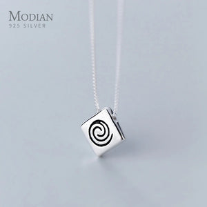 Geometric Rhombus Sterling Silver Pendant for Women Box Chain Necklace