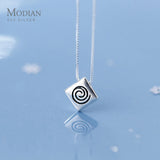 Geometric Rhombus Sterling Silver Pendant for Women Box Chain Necklace