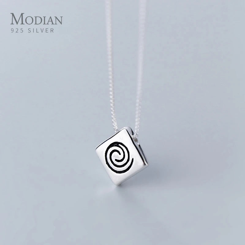 Geometric Rhombus Sterling Silver Pendant for Women Box Chain Necklace