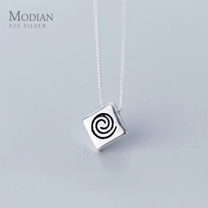 Geometric Rhombus Sterling Silver Pendant for Women Box Chain Necklace