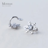 Minimalist Clear CZ Snowflake Clip Earrings 925 Sterling Silver Allergy-Free